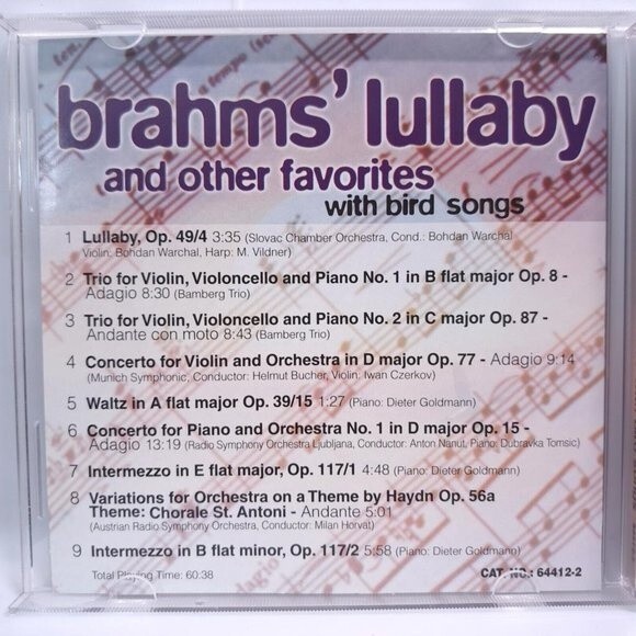 Johannes Brahms' Lullaby Favorites Bird Songs Meditation Music Classical Calm Cd - Picture 3 of 4